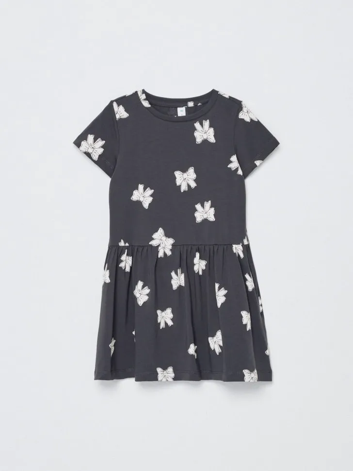 Трикотажное платье с принтом для девочек, серый, арт. 5975