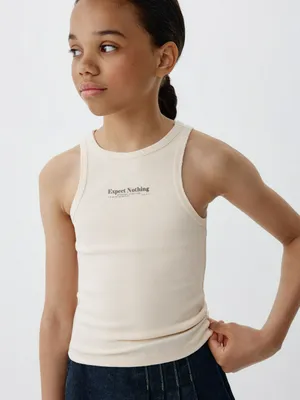 Топ в рубчик с принтом для девочек, бежевый, арт. 5983