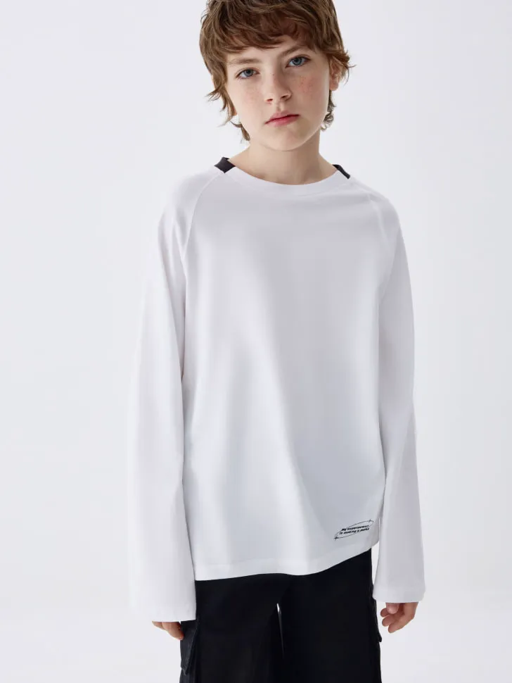 Лонгслив оверсайз с принтом детский, белый, арт. 5985
