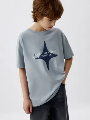 Футболка оверсайз с принтом для мальчиков, голубой, арт. 5987