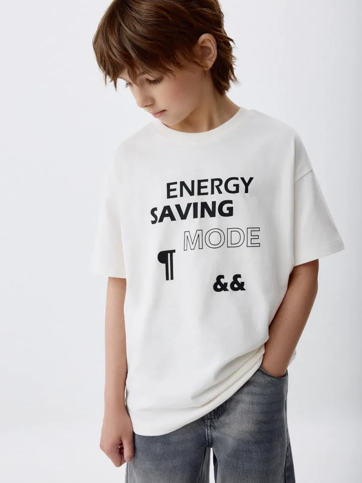 Футболка оверсайз с принтом для мальчиков, бежевый, арт. 5988