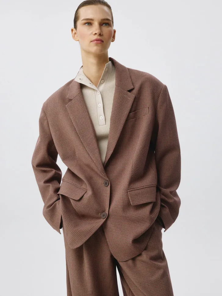 Жакет оверсайз в мелкую клетку, розовый, арт. 5991