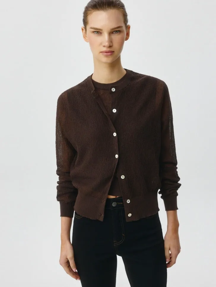 Кардиган фактурной вязки, коричневый, арт. 5995