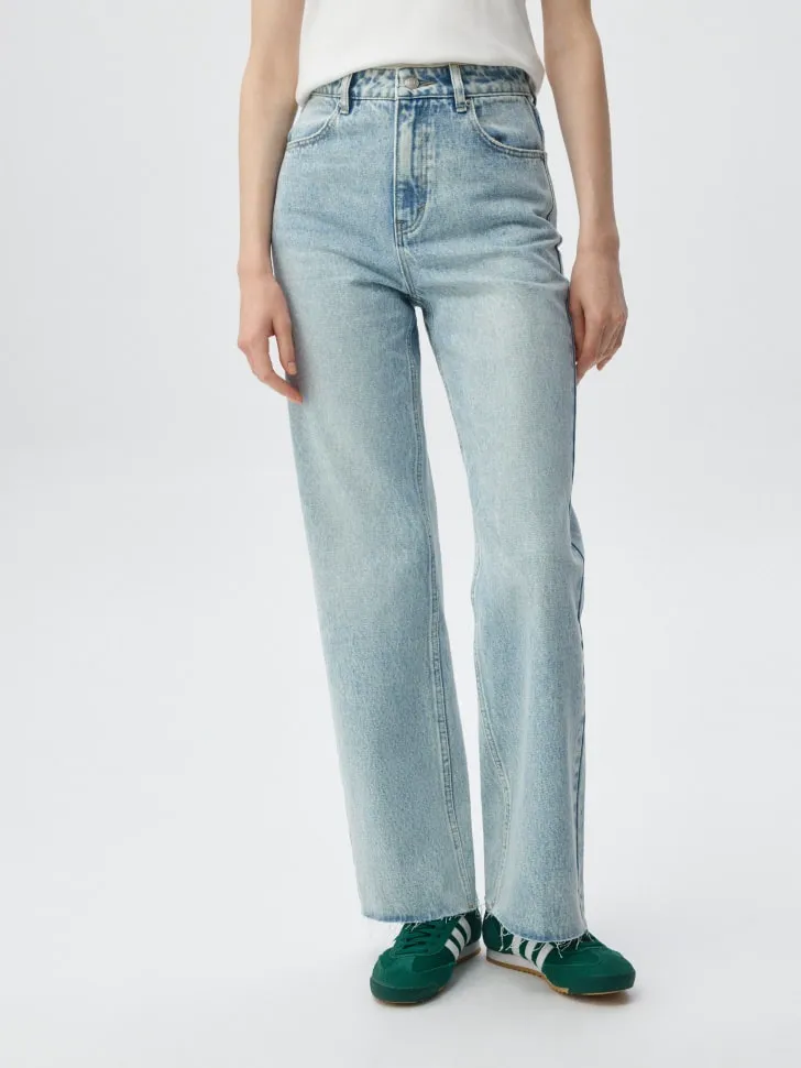 Джинсы WIDE LEG с эффектом стирки, голубой, арт. 6000