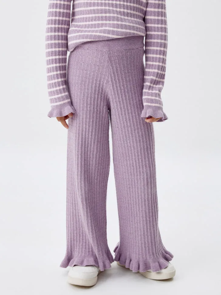 Вязаные брюки с оборками для девочек, фиолетовый, арт. 6055