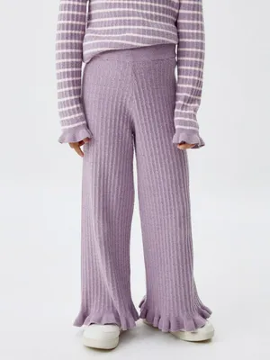 Вязаные брюки с оборками для девочек, фиолетовый, арт. 6055