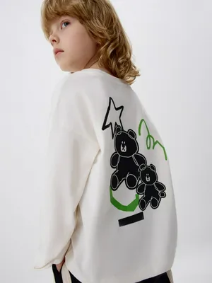 Лонгслив с принтом для мальчиков, белый, арт. 6057