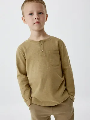 Базовый лонгслив на пуговицах для мальчиков, бежевый, арт. 6060