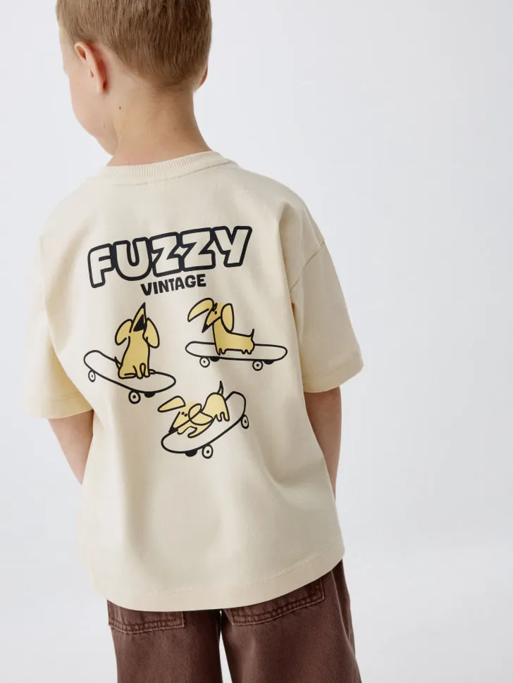 Футболка оверсайз с принтом для мальчиков, бежевый, арт. 6070