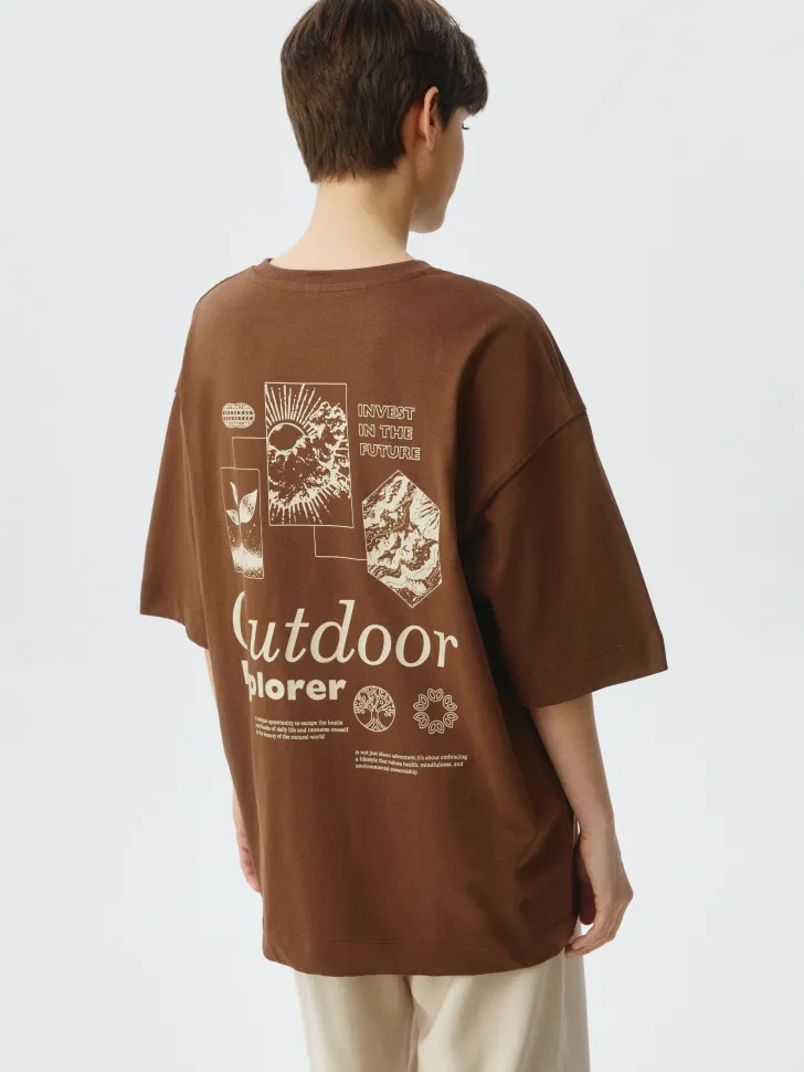 Футболка оверсайз с принтом, коричневый, арт. 6075