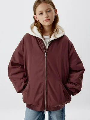 Бомбер оверсайз для девочек, бордовый, арт. 6092