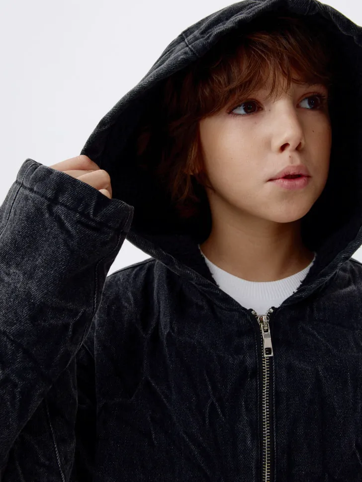 Утепленная джинсовая куртка для мальчиков, серый, арт. 6096