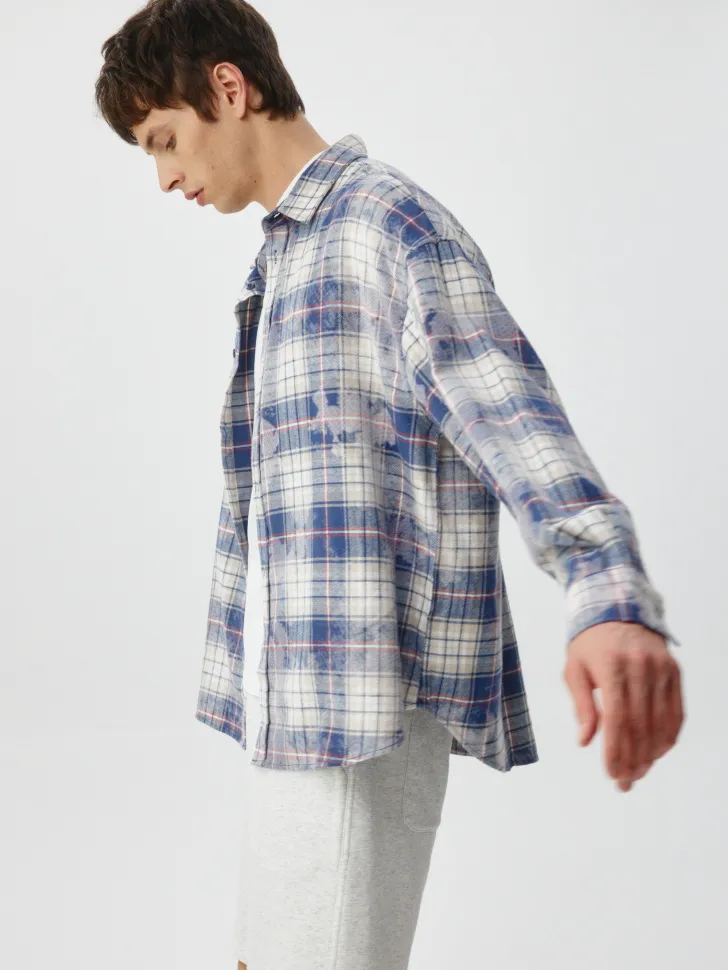 Рубашка в клетку с эффектом стирки, разноцветный, арт. 6098