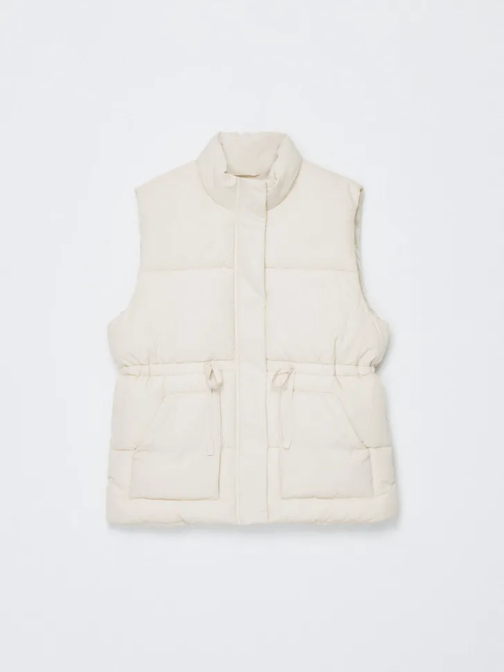 Стеганый жилет с кулиской на талии для девочек, бежевый, арт. 6101