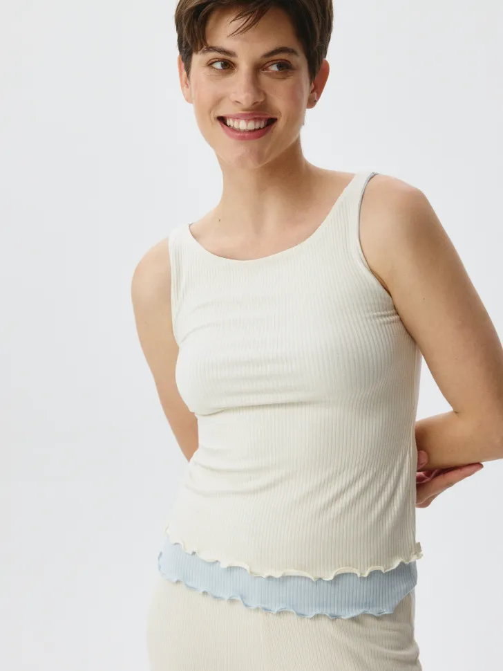 Пижамный топ в рубчик, бежевый, арт. 6107