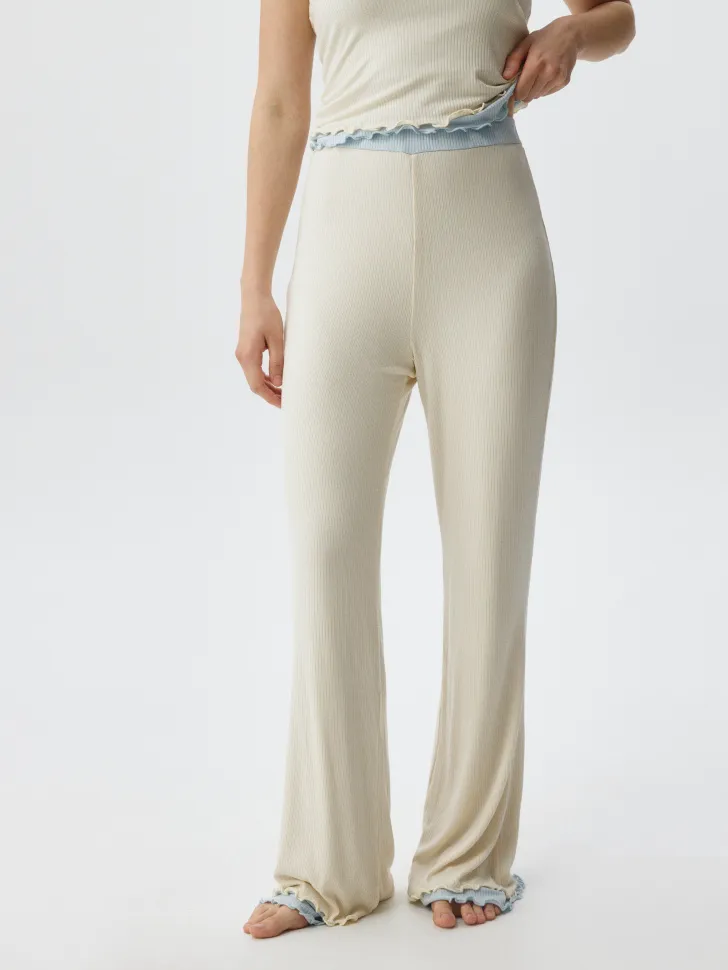 Домашние брюки в рубчик, бежевый, арт. 6114