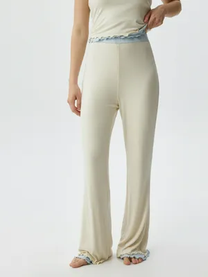 Домашние брюки в рубчик, бежевый, арт. 6114