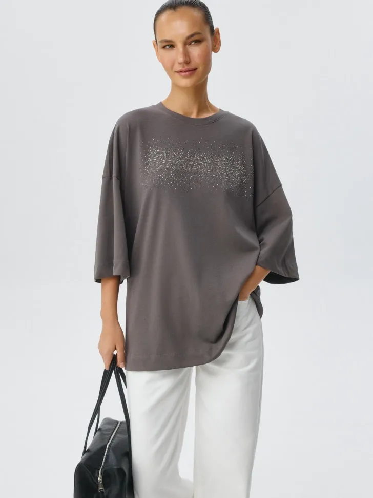 Футболка со стразами, серый, арт. 6132