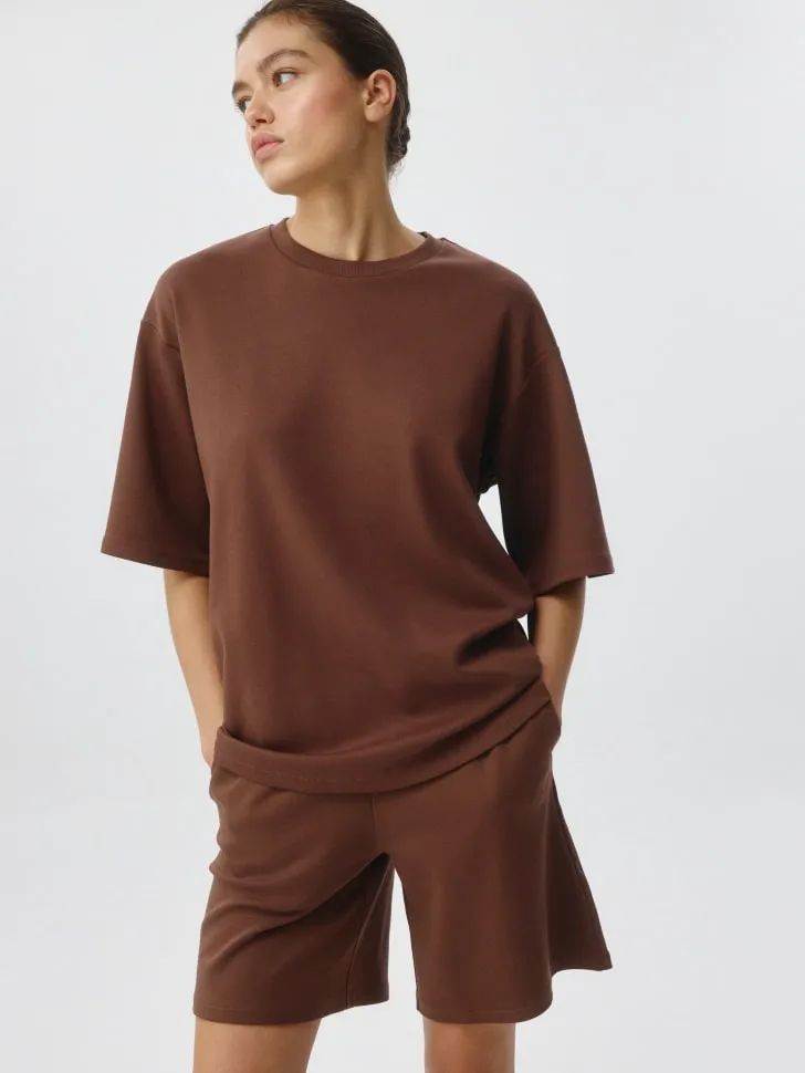 Удлиненная футболка оверсайз, коричневый, арт. 6136