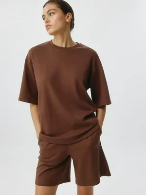 Удлиненная футболка оверсайз, коричневый, арт. 6136