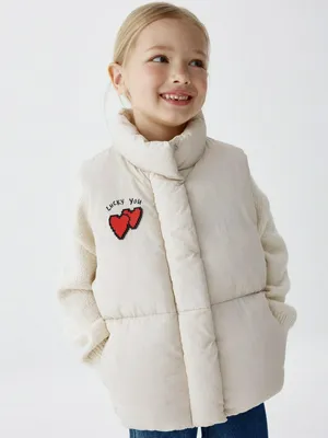 Дутый жилет с патчем для девочек, бежевый, арт. 6138