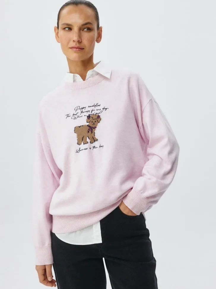 Вязаный джемпер с шерстью и шелком, розовый, арт. 6148