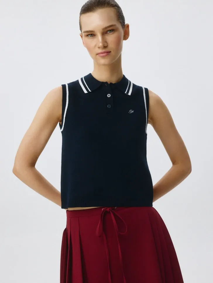 Топ с воротником поло, синий, арт. 6149