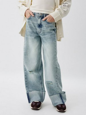 Джинсы Wide Leg с подворотами для девочек