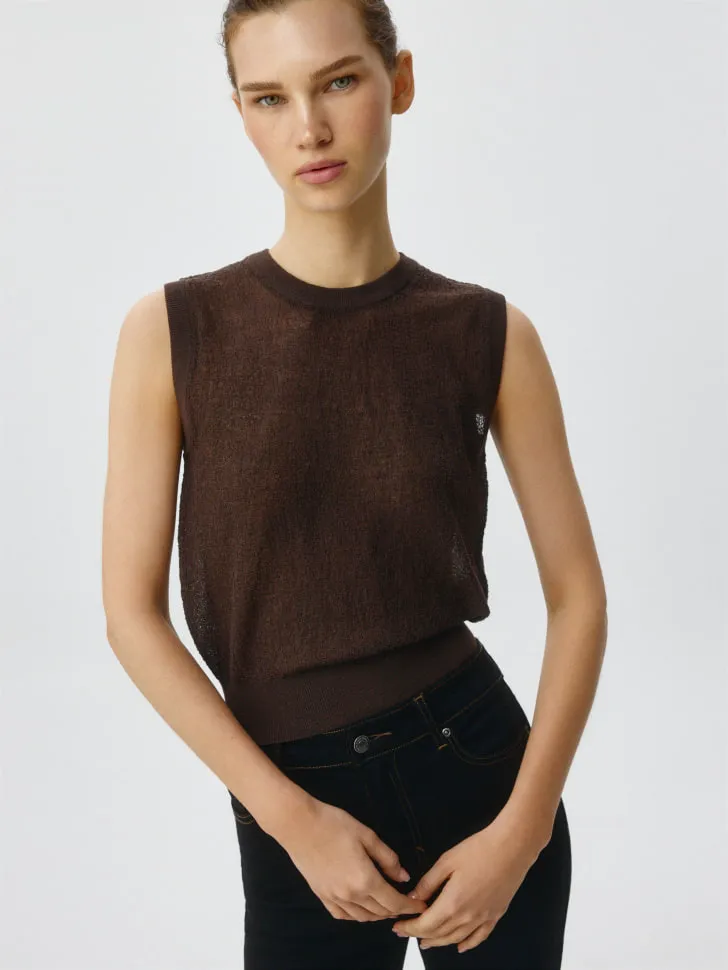 Топ из фактурной пряжи, коричневый, арт. 6156