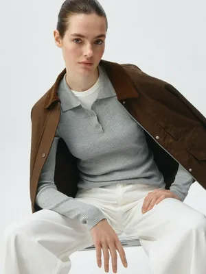 Вязаный джемпер в рубчик, серый, арт. 6159