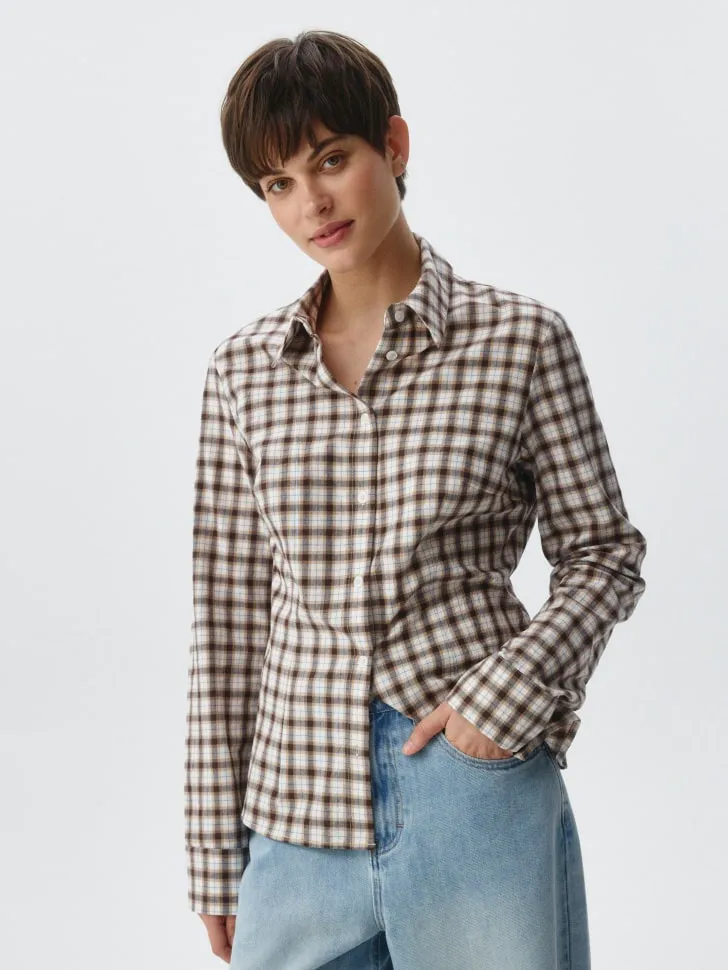 Приталенная рубашка в клетку, разноцветный, арт. 6160