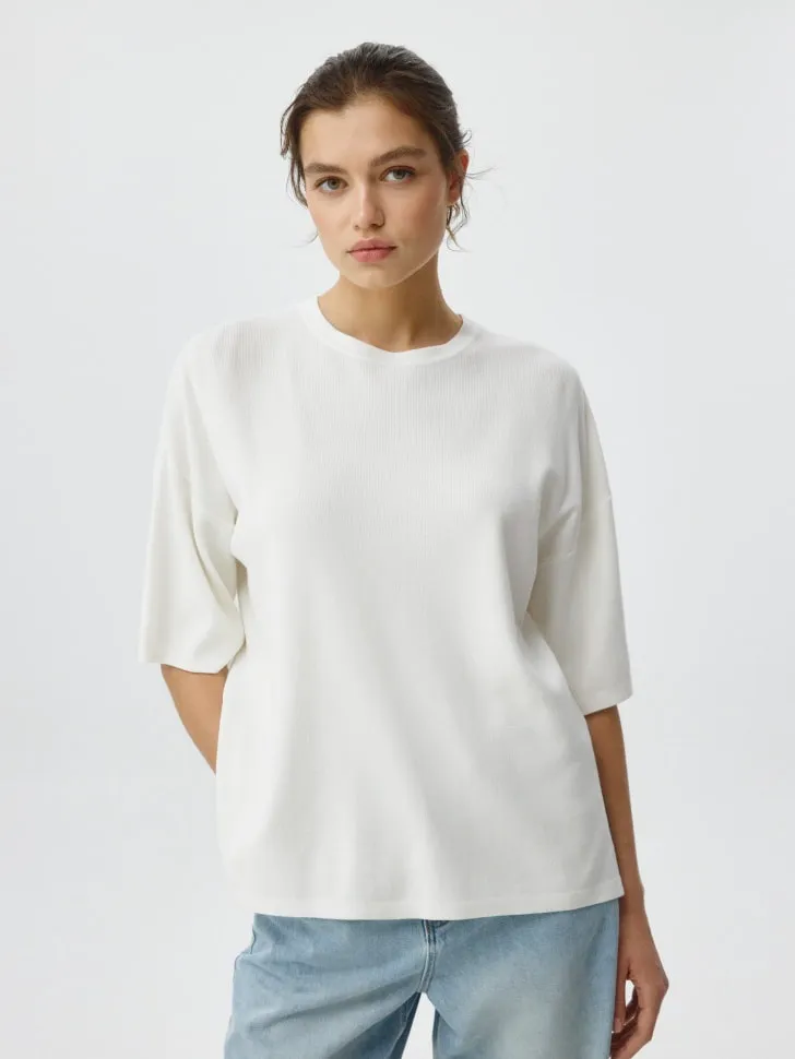 Вязаная футболка оверсайз с коротким рукавом, белый, арт. 6175