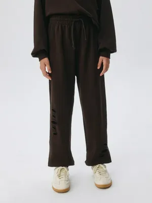 Рваные джоггеры оверсайз для девочек, коричневый, арт. 6181