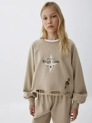 Рваный свитшот с принтом для девочек, арт. 6182