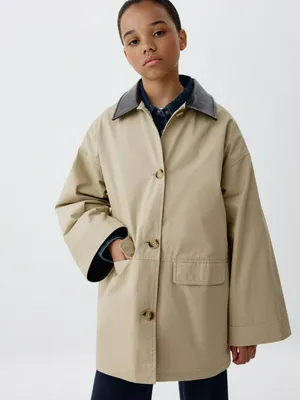 Плащ с кожаным воротником для девочек, бежевый, арт. 6185