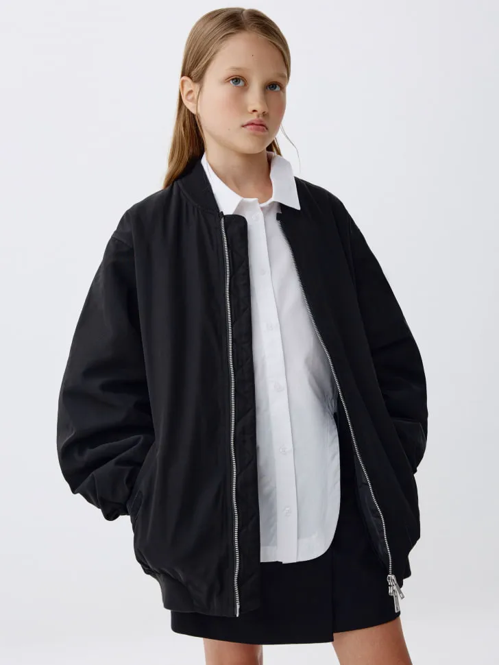 Бомбер оверсайз для девочек, черный, арт. 6187