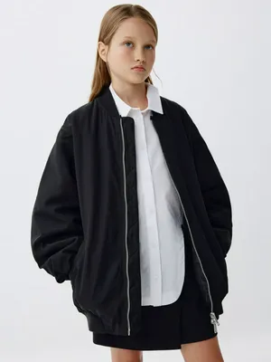 Бомбер оверсайз для девочек, черный, арт. 6187