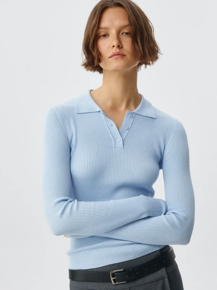 Вязаный джемпер в рубчик, голубой, арт. 6192