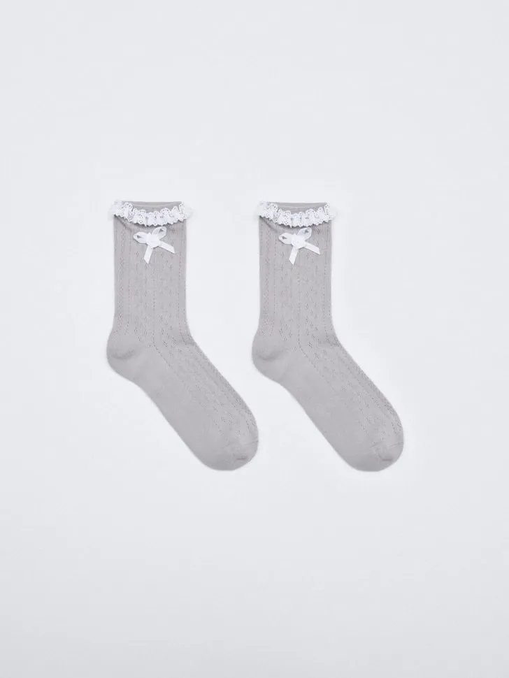 Носки с оборкой и бантиком, серый, арт. 6212