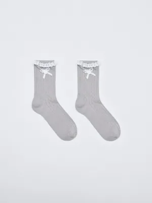 Носки с оборкой и бантиком, серый, арт. 6212