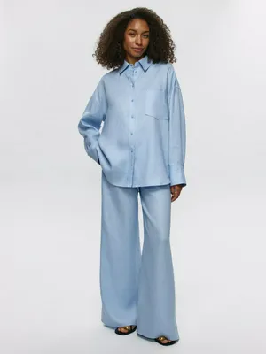 Широкие брюки из муслина, голубой, арт. 6213