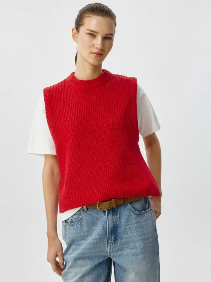 Укороченный вязаный жилет, красный, арт. 6223