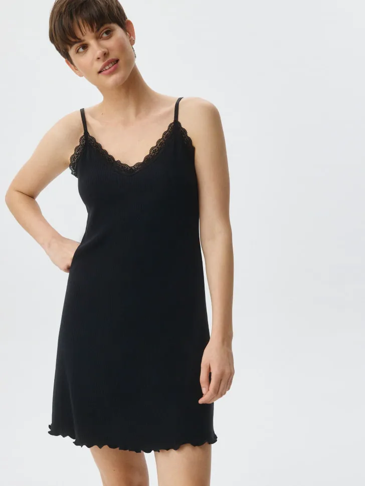 Ночная сорочка с кружевом, черный, арт. 6238