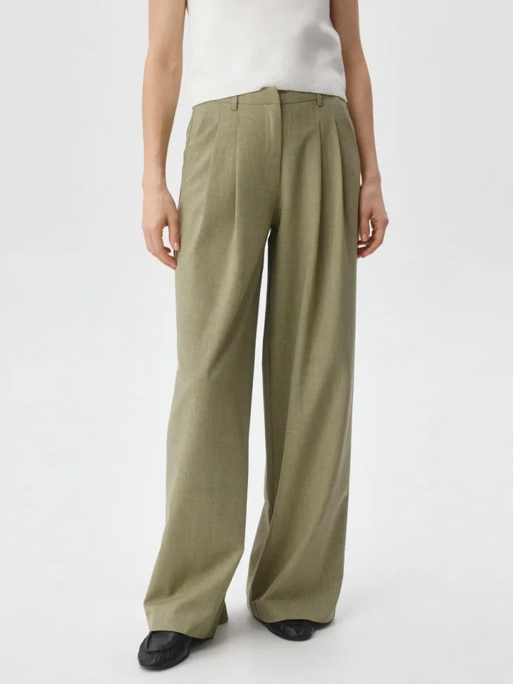 Костюмные широкие брюки, зеленый, арт. 6240