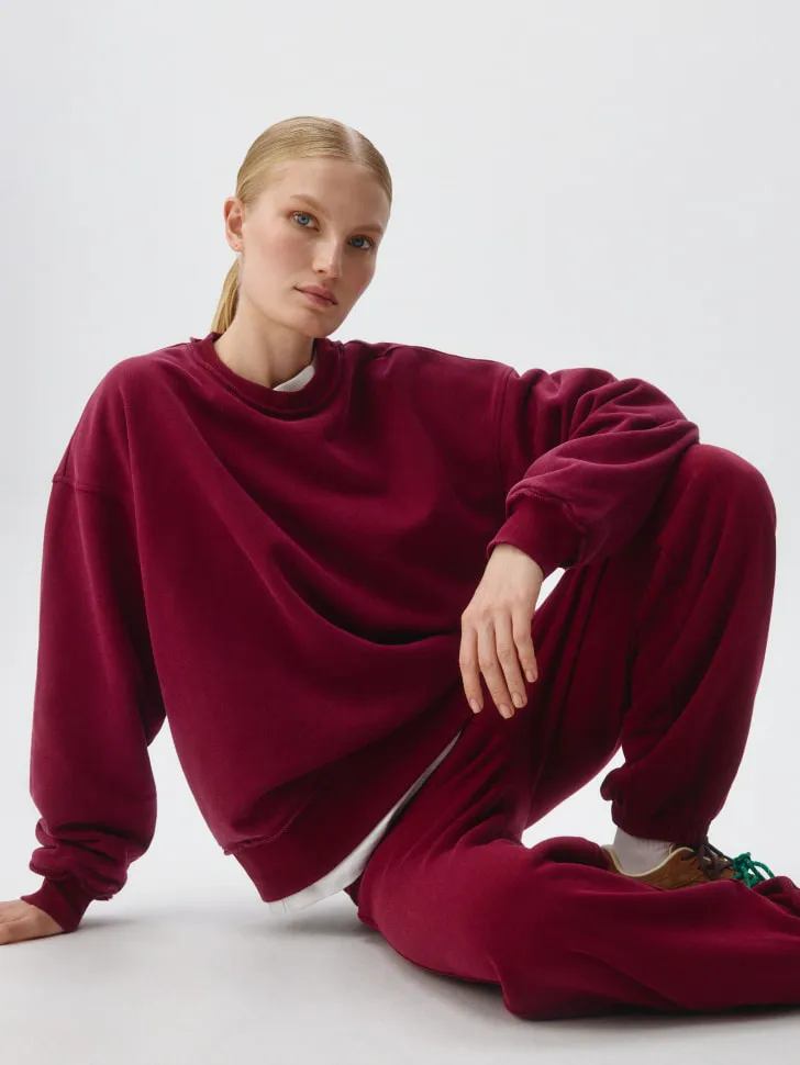 Свитшот оверсайз с кислотной стиркой, бордовый, арт. 6244