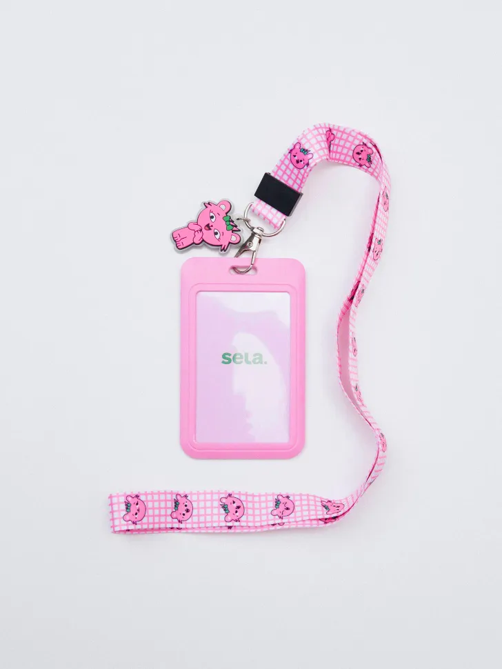 Картхолдер на ленте с «Виви» для детей, розовый, арт. 6266