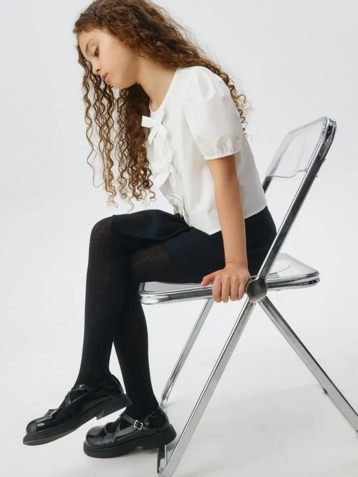 Базовые колготки в рубчик для девочек, черный, арт. 6277