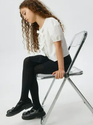 Базовые колготки в рубчик для девочек, черный, арт. 6277