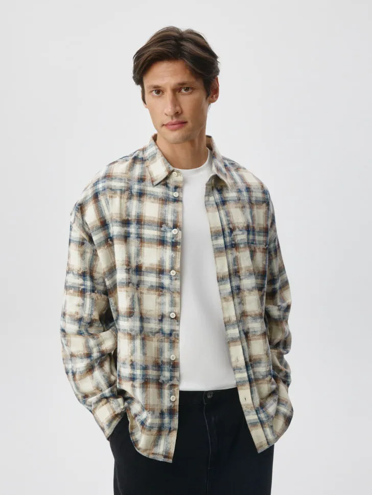 Твиловая рубашка в клетку, разноцветный, арт. 6286