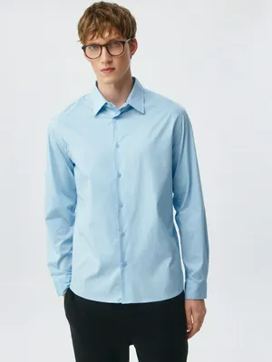 Приталенная рубашка из поплина, голубой, арт. 6287